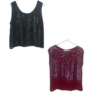 Lot of Two Vintage Sequin Sleeveless Tops